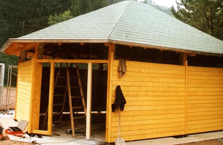 Grillhütte, Zimmererarbeit in Dreisbach